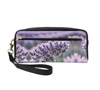 SamLng Trousse de maquillage réutilisable - Petite trousse de maquillage en cuir imprimé fleur de lavande pour voyage, organiseur de toilette avec fermeture éclair, noir, One Size