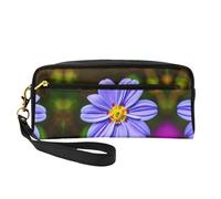SamLng Trousse de maquillage réutilisable - Petite trousse de maquillage en cuir imprimé fleur violette pour voyage, organiseur de toilette avec fermeture éclair, noir, One Size