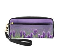 SamLng Trousse de maquillage réutilisable - Petite trousse de maquillage en cuir imprimé fleurs violettes lavande pour voyage, organiseur de toilette avec fermeture éclair, noir, One Size