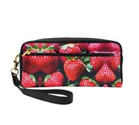 SamLng Trousse de maquillage réutilisable - Petite trousse de maquillage en cuir imprimé fraise fraîche pour voyage, organiseur de toilette avec fermeture éclair, noir, One Size