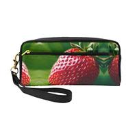 SamLng Trousse de maquillage réutilisable - Petite trousse de maquillage en cuir imprimé fraise pour voyage, organiseur de toilette avec fermeture éclair, noir, One Size