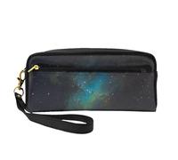 SamLng Trousse de maquillage réutilisable - Petite trousse de maquillage en cuir imprimé galaxie pour voyage, organiseur de toilette avec fermeture éclair, noir, One Size