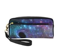 SamLng Trousse de maquillage réutilisable - Petite trousse de maquillage en cuir imprimé galaxie pour voyage, organiseur de toilette avec fermeture éclair, noir, One Size