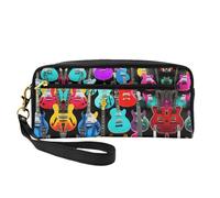 SamLng Trousse de maquillage réutilisable - Petite trousse de maquillage en cuir imprimé guitares colorées pour voyage, trousse de toilette avec fermeture éclair, noir, One Size