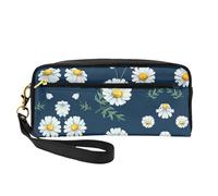 SamLng Trousse de maquillage réutilisable - Petite trousse de maquillage en cuir imprimé marguerite pour voyage, organiseur de toilette avec fermeture éclair, noir, One Size