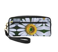 SamLng Trousse de maquillage réutilisable - Petite trousse de maquillage en cuir imprimé marguerite pour voyage, trousse de toilette avec fermeture éclair, noir, One Size