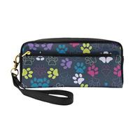 SamLng Trousse de maquillage réutilisable - Petite trousse de maquillage en cuir imprimé patte de chien mignonne pour voyage, organiseur de toilette avec fermeture éclair, noir, One Size