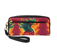 SamLng Trousse de maquillage réutilisable - Petite trousse de maquillage en cuir imprimé phénix pour voyage, organiseur de toilette avec fermeture éclair, noir, One Size