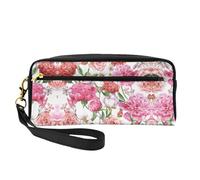 SamLng Trousse de maquillage réutilisable - Petite trousse de maquillage en cuir imprimé pivoine de jardin pour voyage, organiseur de toilette avec fermeture éclair, noir, One Size