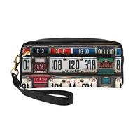 SamLng Trousse de maquillage réutilisable - Petite trousse de maquillage en cuir imprimé plaque d'immatriculation pour voyage, organiseur de toilette avec fermeture éclair, noir, One Size
