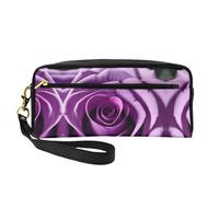 SamLng Trousse de maquillage réutilisable - Petite trousse de maquillage en cuir imprimé rose violette pour voyage, trousse de toilette avec fermeture éclair, noir, One Size