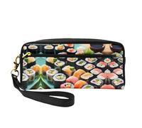 SamLng Trousse de maquillage réutilisable - Petite trousse de maquillage en cuir imprimé sushi pour voyage, organiseur de toilette avec fermeture éclair, noir, One Size