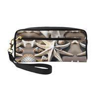 SamLng Trousse de maquillage réutilisable - Plage Coquillage Étoile de Mer Imprimée Petite trousse de maquillage en cuir pour voyage, organisateur de toilette avec fermeture éclair, noir, One Size
