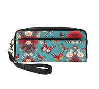 SamLng Trousse de maquillage réutilisable - Poule papillon volant parmi les fleurs imprimé petite trousse de maquillage en cuir pour voyage, organisateur de toilette avec fermeture éclair, noir, One