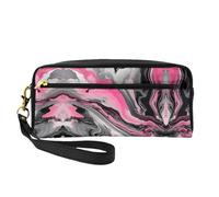 SamLng Trousse de maquillage réutilisable - Rose marbre gris imprimé artistique petite trousse de maquillage en cuir pour voyage, organiseur de toilette avec fermeture éclair, noir, One Size