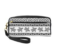 SamLng Trousse de maquillage réutilisable - Tortue ethnique rayée en cuir imprimé petite trousse de maquillage pour voyage, trousse de toilette avec fermeture éclair, noir, One Size