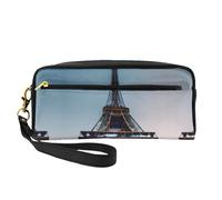 SamLng Trousse de maquillage réutilisable - Tour Eiffel de Paris - En cuir imprimé - Petite trousse de maquillage pour voyage, trousse de toilette avec fermeture éclair, noir, One Size