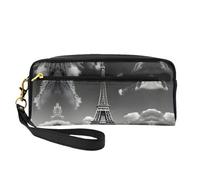 SamLng Trousse de maquillage réutilisable - Tour Eiffel de Paris et nuage - En cuir imprimé - Petite trousse de maquillage pour voyage, trousse de toilette avec fermeture éclair, noir, One Size