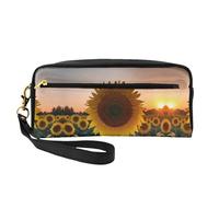 SamLng Trousse de maquillage réutilisable - Tournesol et coucher de soleil en cuir imprimé petite trousse de maquillage pour voyage, trousse de toilette avec fermeture éclair, noir, One Size