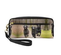 SamLng Trousse de maquillage réutilisable - Trotting Flat Coated Retrievers Paw Print Petite trousse de maquillage en cuir pour voyage, organiseur de toilette avec fermeture éclair, noir, One Size
