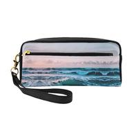 SamLng Trousse de maquillage réutilisable - Vagues de l'océan - Petite trousse de maquillage en cuir avec fermeture éclair pour voyage, trousse de toilette, noir, One Size