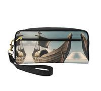 SamLng Trousse de maquillage réutilisable - Vieux bateau viking imprimé bateau petite trousse de maquillage pour voyage, organisateur de toilette avec fermeture éclair, noir, One Size
