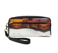 SamLng Trousse de maquillage réutilisable - Violon Book Print - Petite trousse de maquillage en cuir pour voyage, trousse de toilette avec fermeture éclair, noir, One Size