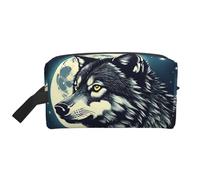 SamLng Trousse de toilette de voyage avec imprimé loup et lune nocturne - Trousse de maquillage pour homme et femme, organiseur portable pour un usage quotidien, blanc, taille unique, blanc, Taille