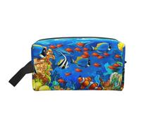 SamLng Trousse de toilette de voyage avec imprimé poissons tropicaux, corail, monde sous-marin, trousse de maquillage pour homme et femme, organiseur portable pour un usage quotidien, blanc, taille