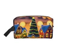 SamLng Trousse de toilette de voyage imprimée village de Noël - Trousse de maquillage pour homme et femme, organiseur portable pour un usage quotidien, blanc, taille unique, blanc, Taille unique