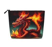 SamLng Trousse de toilette polyvalente Dragon King in Fire : trousse de maquillage en faux chanvre - Trousse de toilette de voyage, pochette d'accessoires de maquillage cosmétiques, noir, taille