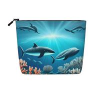 SamLng Whales under the sea Organisateur de toilette polyvalent : faux chanvre trousse de maquillage - Trousse de toilette de voyage, trousse d'accessoires de maquillage cosmétiques, noir, taille