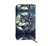 SamLng Wolf Night Moon Print Portefeuille en cuir pour femme - Portefeuille en cuir imperméable à la mode et léger, noir, taille unique, Noir , Taille unique