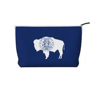 SamLng Wyoming State Flag Trousse de maquillage en velours côtelé avec fermeture éclair pour cosmétiques et produits de toilette - Pochette pratique pour le maquillage des femmes, noir, taille unique
