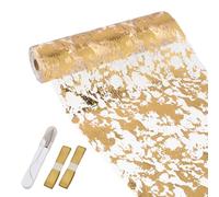 Samlonge 28cm x 20m Chemin de Table Or, Ruban de Table Métallisé Décoration avec 1 Ciseaux et 2 Rubans Chemin De Table Filet pour Mariage Fête Célébrations Anniversaire Communions (Or)