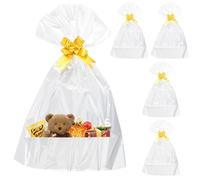 Samlonge 5 Pièces Paniers Cadeaux Vides, Plateau en Carton Kraft avec Poignées, avec Sacs Cadeaux Transparents et Nœuds, Créez vos Propres Paniers cadeaux pour Anniversaires, Mariages, Fêtes