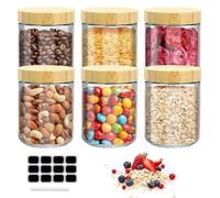 Samlonge Lot de 6 Overnight Oats Jar 500ml Bocaux en Verre Hermétique,Pot Yaourt Avoine en Verre avec Couvercle, Meal Prep Containers avec Étiquettes et Stylo pour la Préparation des Repas, Céréales