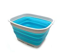 SAMMART 15 Litre Pelle à Vaisselle Pliable avec Bouchon de Vidange - Lavabo Pliable - Cuve à Vaisselle Portable - Plateau de Rangement de Cuisine Peu encombrant (Bleu Brillant)