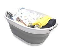 Sammart 28 Litre Panier à linge pliable en plastique ovale - Panier de rangement peu encombrant gris