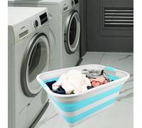 SAMMART 42L Panier à linge pliable en plastique - Récipient de rangement pliable - Bac à linge portable - Panier économiseur d'espace (gris/cyanine, 1)