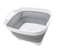 SAMMART 7.5L Pelle à Vaisselle Pliable avec Bouchon de Vidange - Lavabo Pliable - Cuve à Vaisselle Portable - Plateau de Rangement de Cuisine Peu encombrant - Lavabo Pliable -(Blanc/Gris, 1)