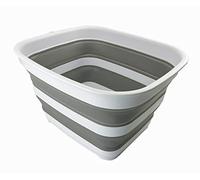 SAMMART Bassine à laver pliable en plastique - 15 l - Lavabo portable - Gain de place - Rangement facile (blanc/gris)