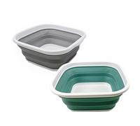 SAMMART Bassine à laver pliable en plastique - 5,5 l - Lavabo portable - Bac pliable - Rangement facile - Économie d'espace - Gris + bleu pâle (lot de 2)