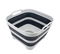 SAMMART Bassine à vaisselle pliable avec bouchon de vidange - Lavabo pliable - Bac à vaisselle portable - Plateau de rangement de cuisine peu encombrant (gris/gris ardoise, 1)