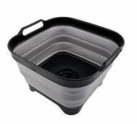 SAMMART Bassine à vaisselle pliable de 10 l avec bouchon de vidange - Lavabo pliable - Bac de rangement de cuisine pour économiser de l'espace (noir/gris allié)