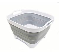 Sammart - Bassine à vaisselle pliable de 10 Litre avec bouchon de vidange - Lavabo pliable - Bac de rangement de cuisine pour économiser de l'espace - Gris/blanc