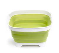 SAMMART Bassine à vaisselle pliable en plastique de 7,5 l avec bouchon de vidange - Lavabo portable - Bassine de lavage pliable - Économie pop-up (blanc/vert olive)