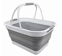 SAMMART Bassine pliable de 29 l avec poignée - Panier de pique-nique portable pour l'extérieur - Conteneur de rangement peu encombrant - Capacité en eau de 24 l (1, blanc/gris)