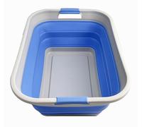 SAMMART Panier à linge pliable en plastique de 41 L, conteneur de rangement pliable et pliable, bac à linge portable, panier à linge économiseur d'espace, capacité d'eau 32 l (gris/bleu petit garçon)