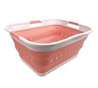 SAMMART Panier à linge pliable en plastique de 42 l - Boîte de rangement pliable et pop-up - Panier peu encombrant (1, blanc/rose quartz)